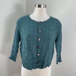 NEW Cp Shades Womens Small Button Up Textured Crinkled Top Teal Shirt